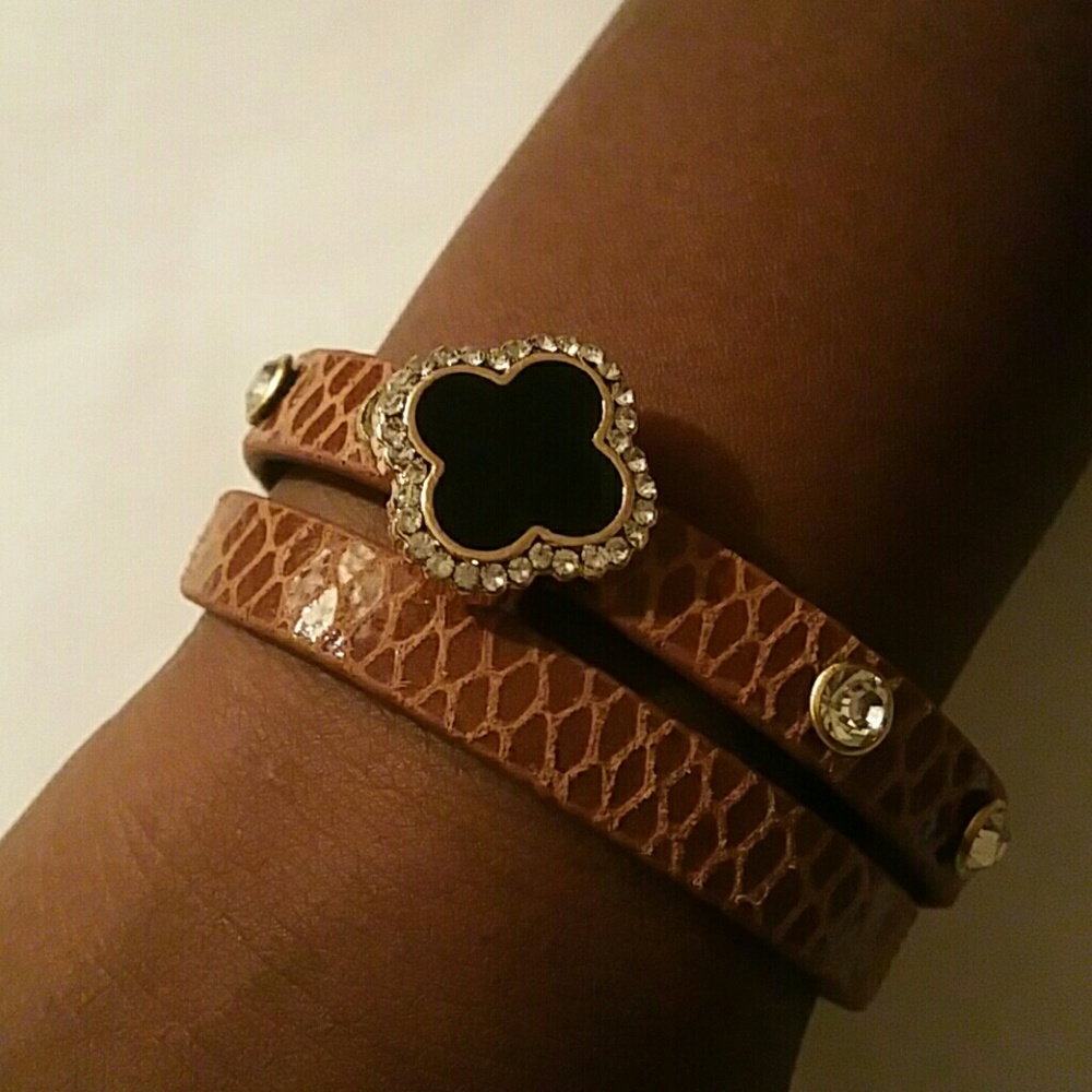 Brown Leather Black Cross and Silver Diamonds