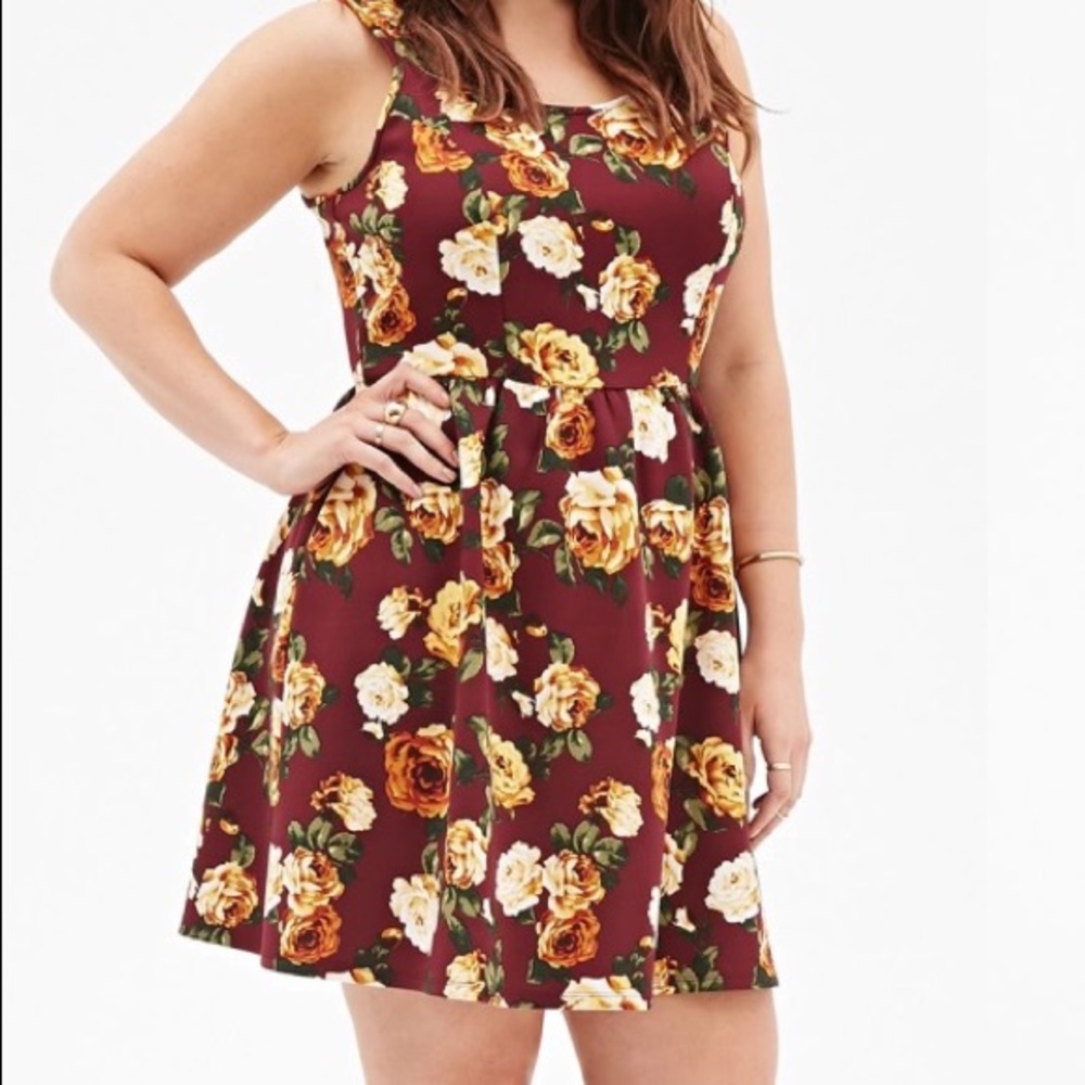 Forever 21+ Floral Scuba Knit Fit & Flare Dress