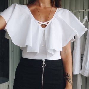 White Zara Ruffle Bodysuit