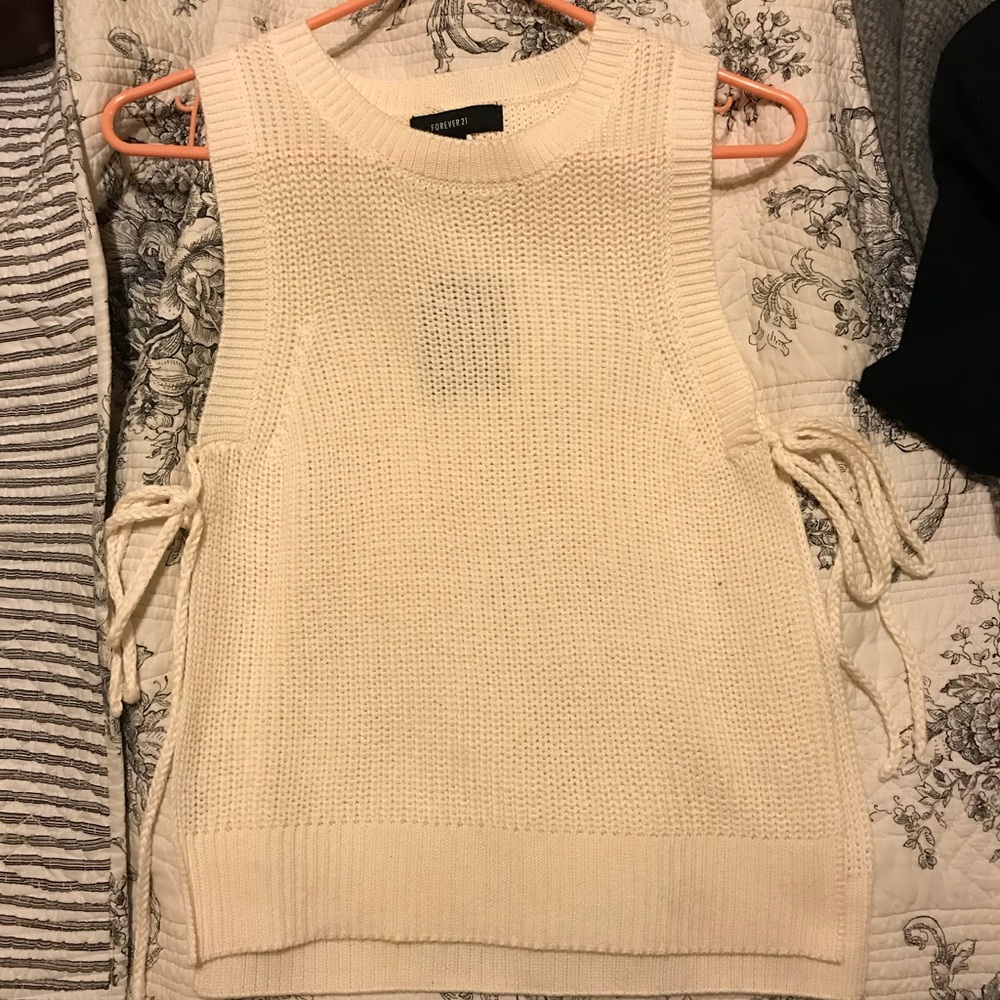 forever 21 cream/white knit side tie layering tank