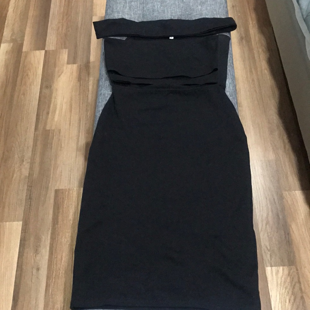 KJ inspired black strappy bodycon dress