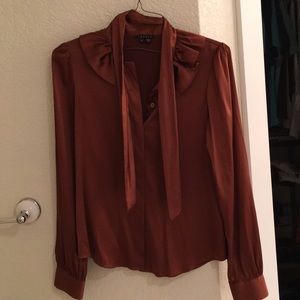 Theory brunt orange silk tied blouse