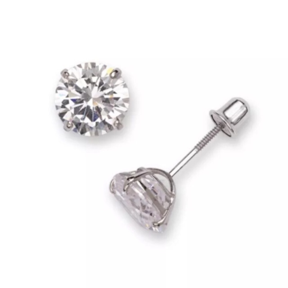 14k Solid White Gold 5mm Clear CZ Stud Earrings