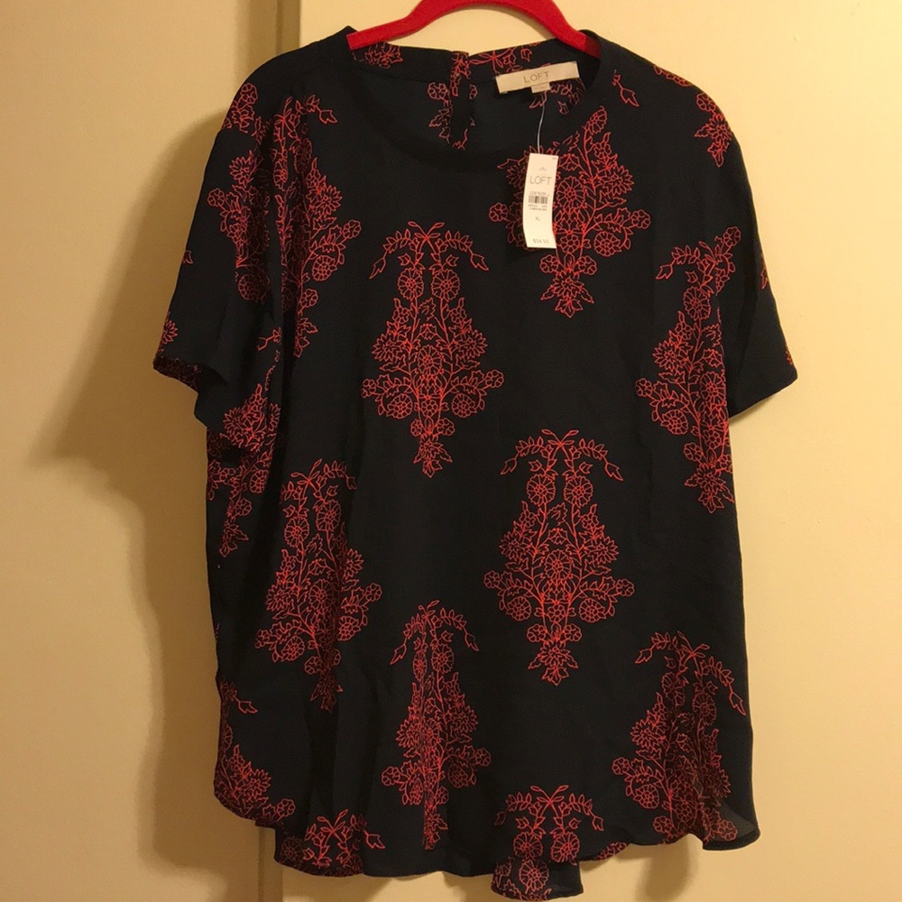 LOFT Navy Floral Scroll Clean Tee