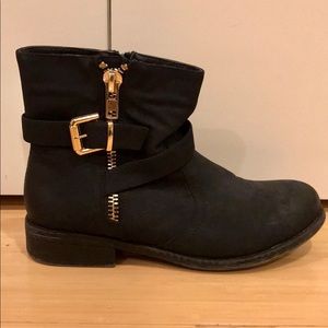 Aldo Black Booties with Gold Buckles