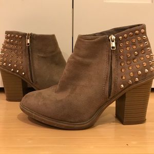 Tan Suede Booties with Gold Spikes from NastyGal
