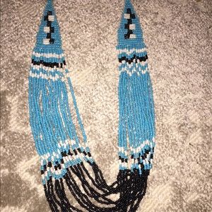 Blue and black beaded necklace