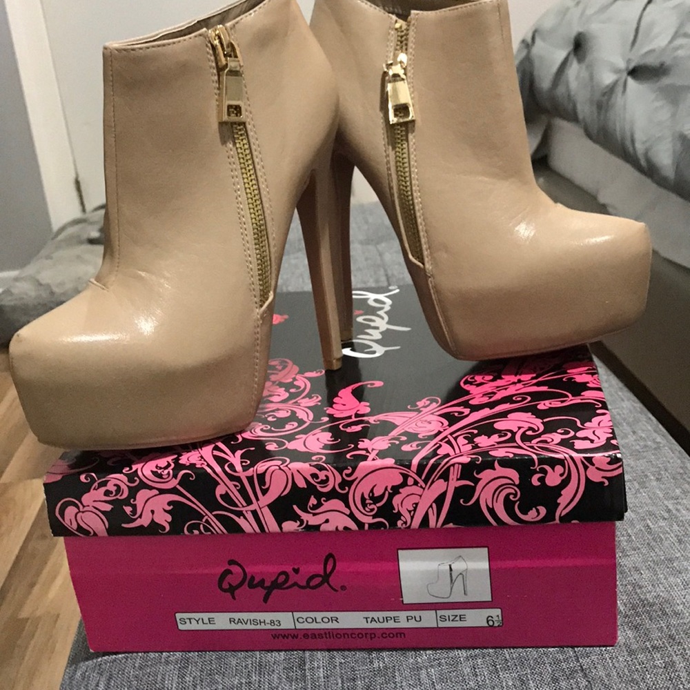 Beige platform booties