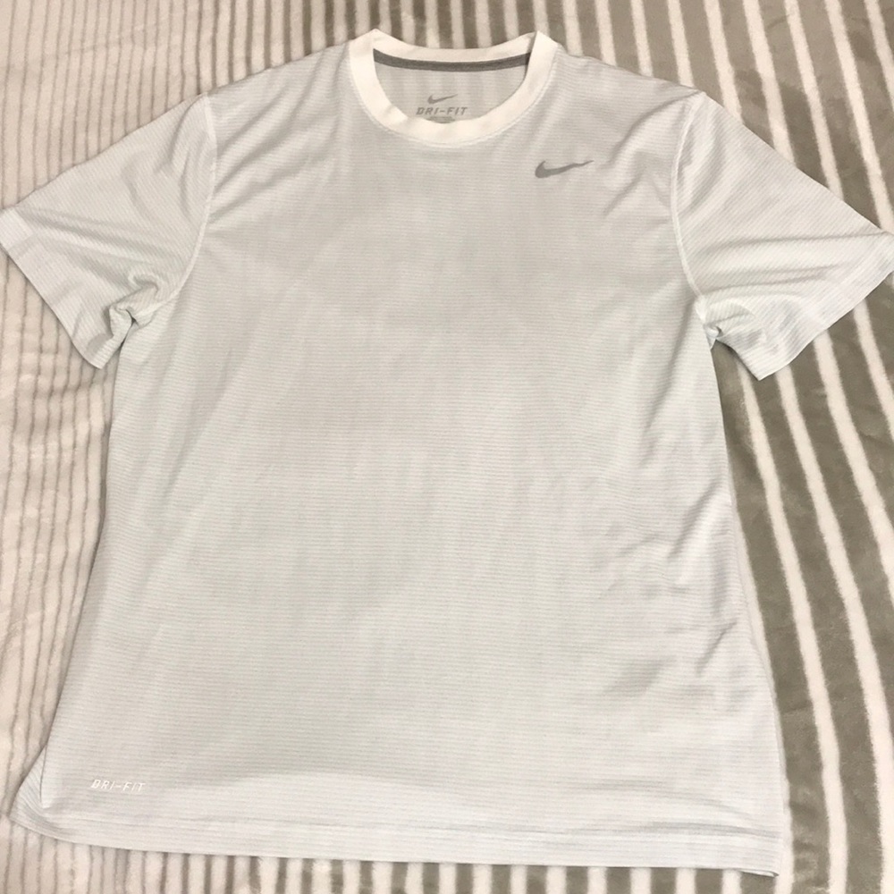 White and grey Nike dri-fit shirt. Size Large.