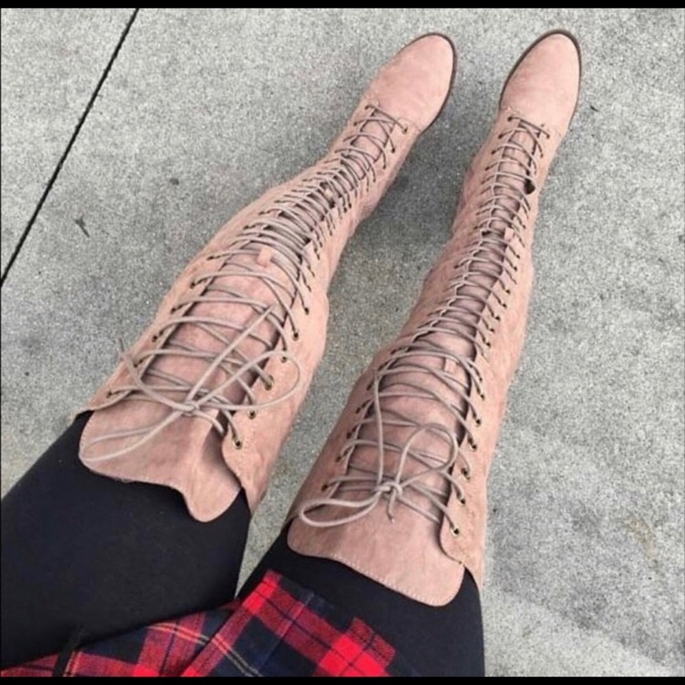 Suede thigh high boots