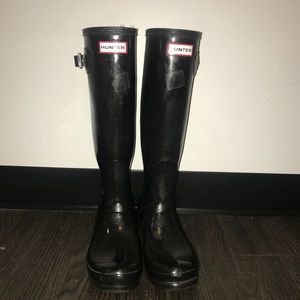 Black tall hunter rain boots