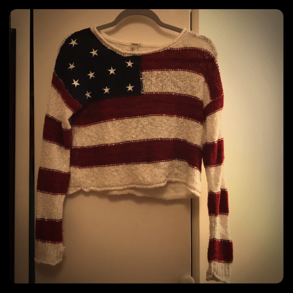 Forever 21 Cropped American Flag Sweater