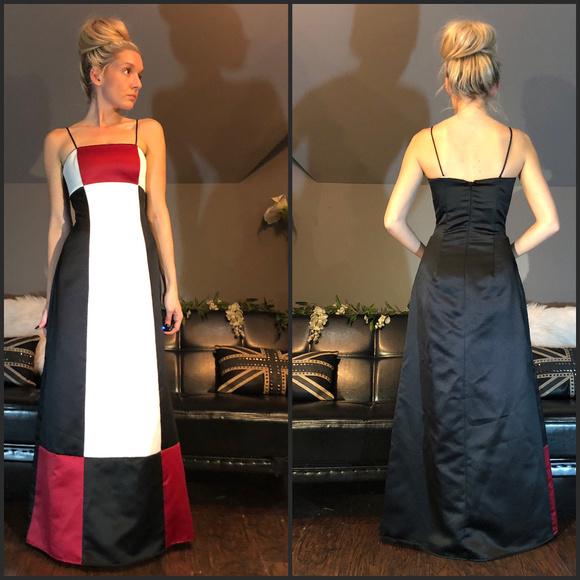 Red and White A-Line Color Block Dress