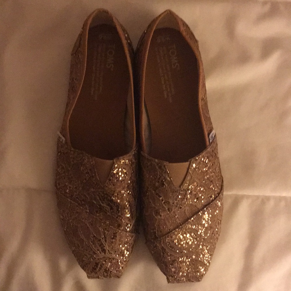 Toms Classic Rose Gold Lace Glitz Shoes