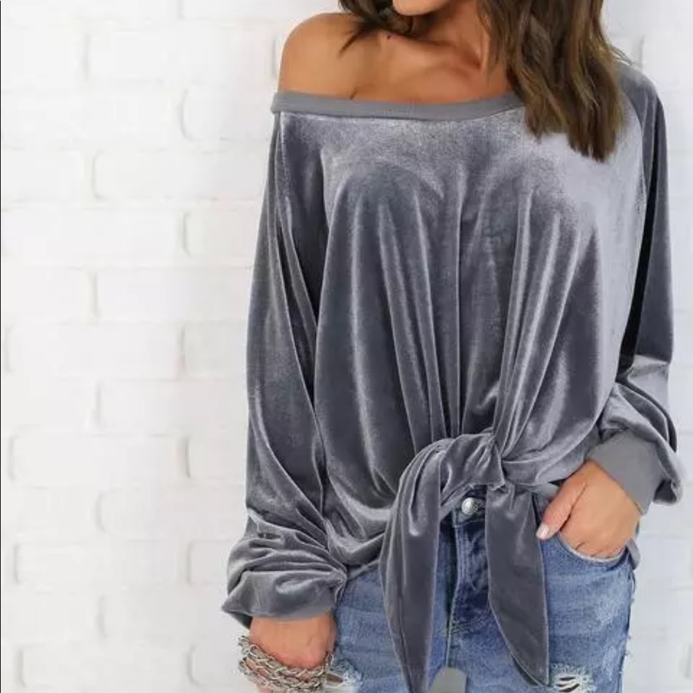 NWOT Gray Velvet Off-Shoulder Top