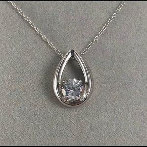 Zales White Sapphire Silver Teardrop Necklace