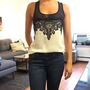 Express back and white small embellished tank