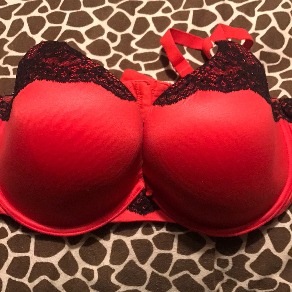 Victoria secret red bra with black lace