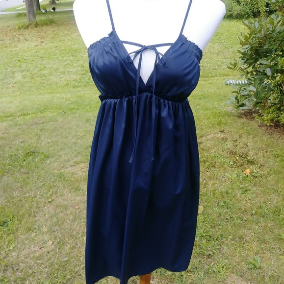 Midnight blue spaghetti strap forever21 silk dress - Picture 2 of 6