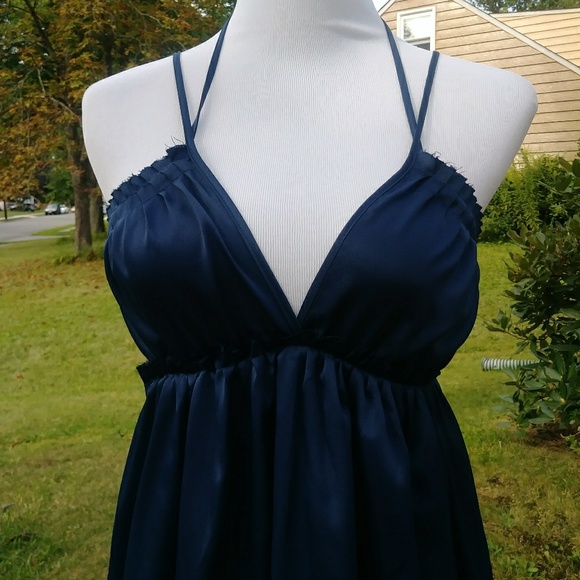 Midnight blue spaghetti strap forever21 silk dress - Picture 4 of 6