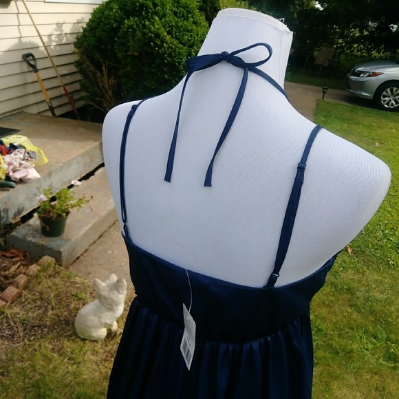Midnight blue spaghetti strap forever21 silk dress - Picture 5 of 6