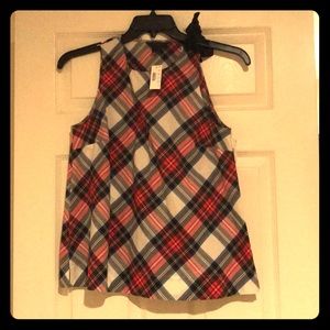 NWT. J. Crew Plaid Tank w/Ribbon Bow Detail.