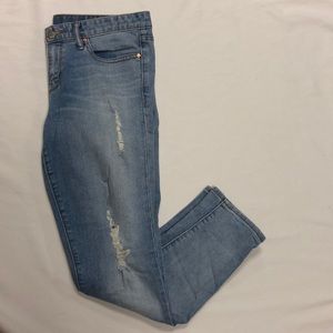Lightly distressed ankle skinny jeans