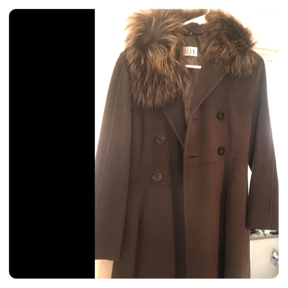 Designer Cashmere Wool Winter coat real fur collar