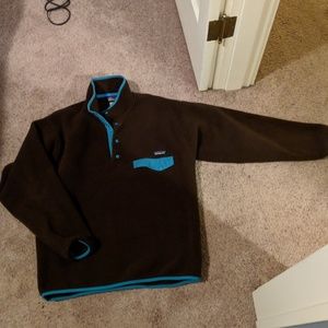 Patagonia brown and turquoise pullover fleece