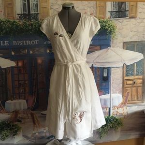 Hand embroidered linen wrap dress