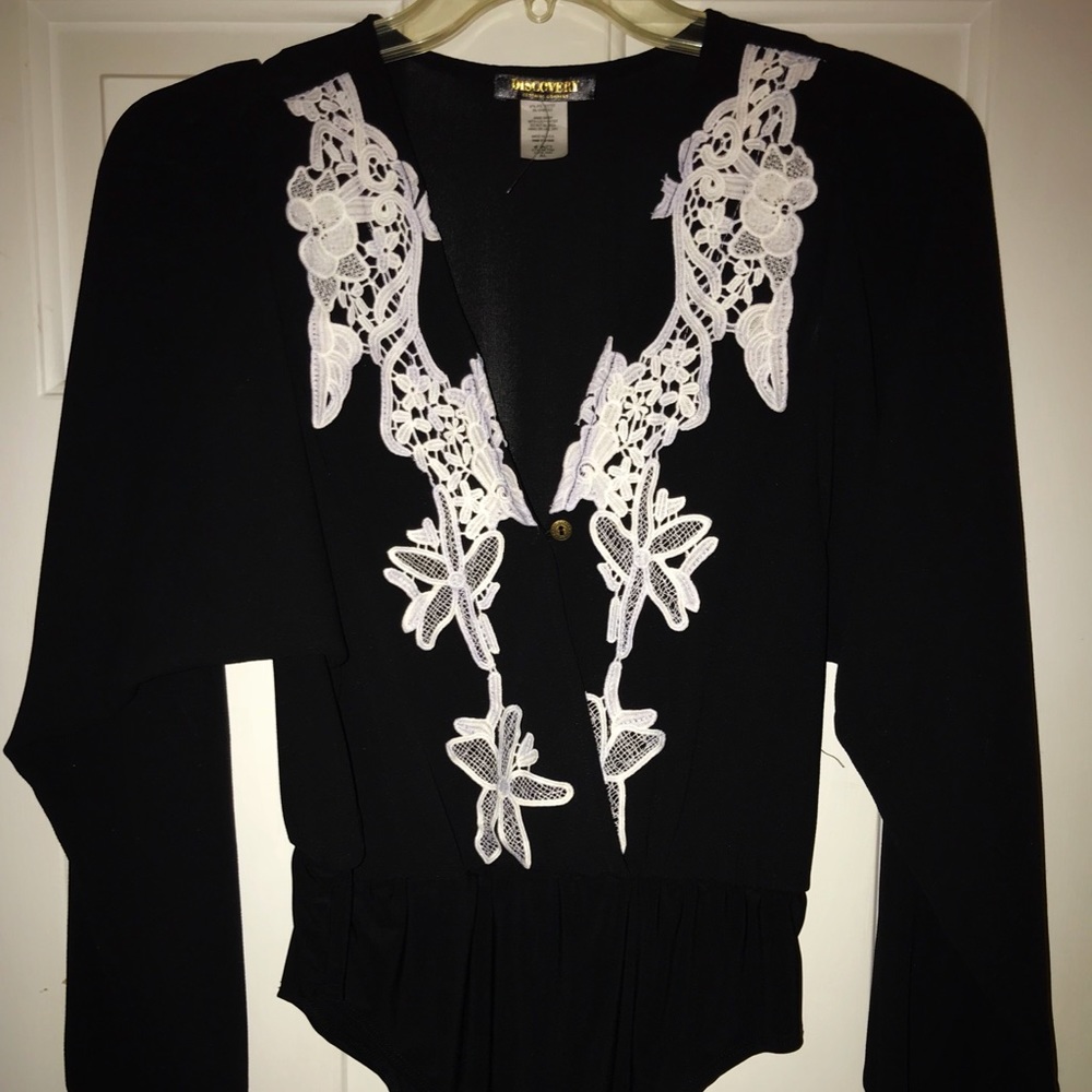Beautiful Chiffon Like Black Lace Body Suit Xl