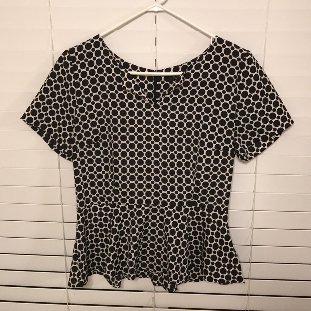 Forever 21 Dressy Polka Dot Peplum Top Large