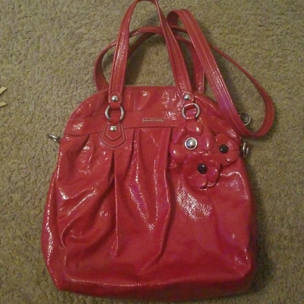 Coach Poppy red flower patent leather bag
