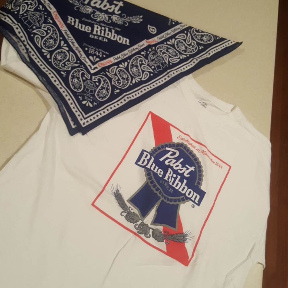 PBR Pabst blue ribbon t shirt and bandana NEW