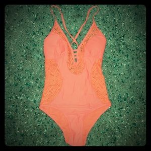 Coral one piece swimming suit size small