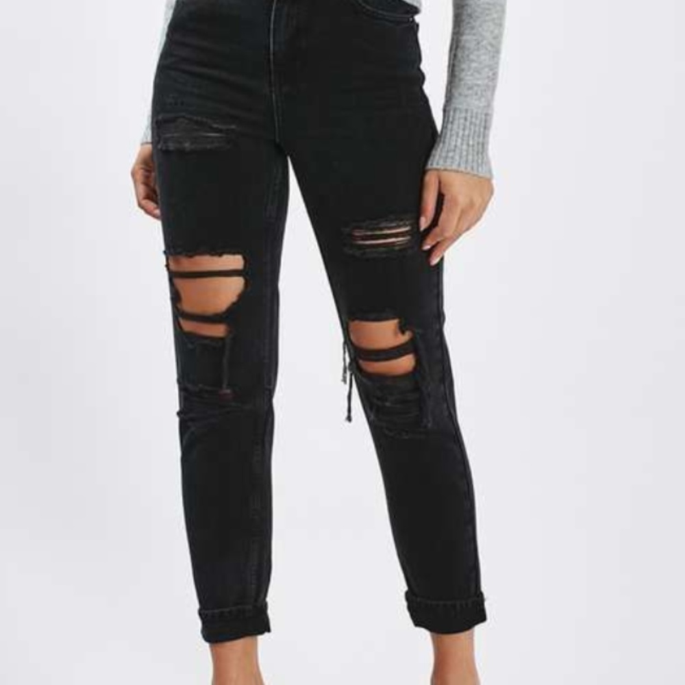 ASOS Black Distressed Mom Jeans (w/ altered waist)
