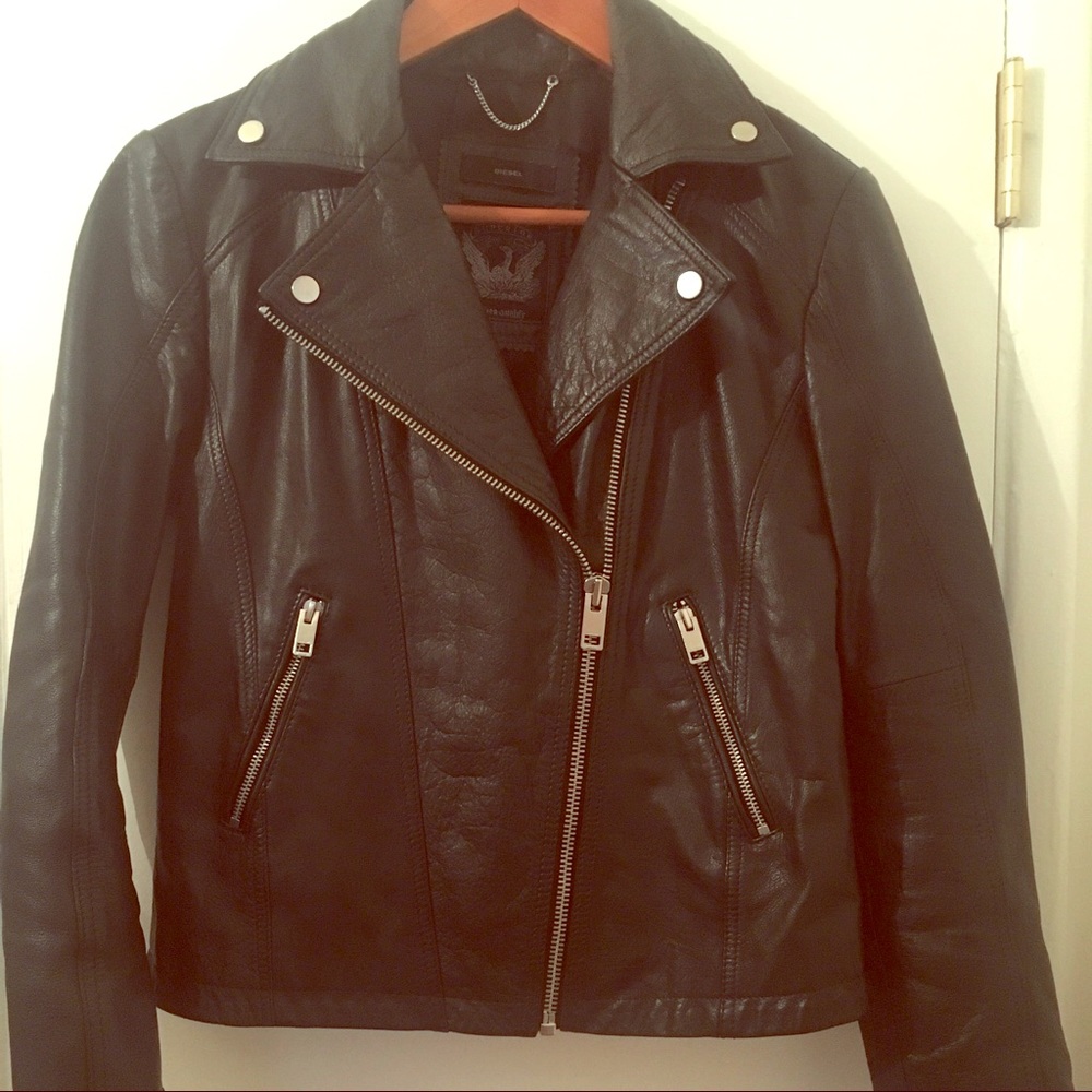 Diesel Black Gold Leather Motorcycle Jacket