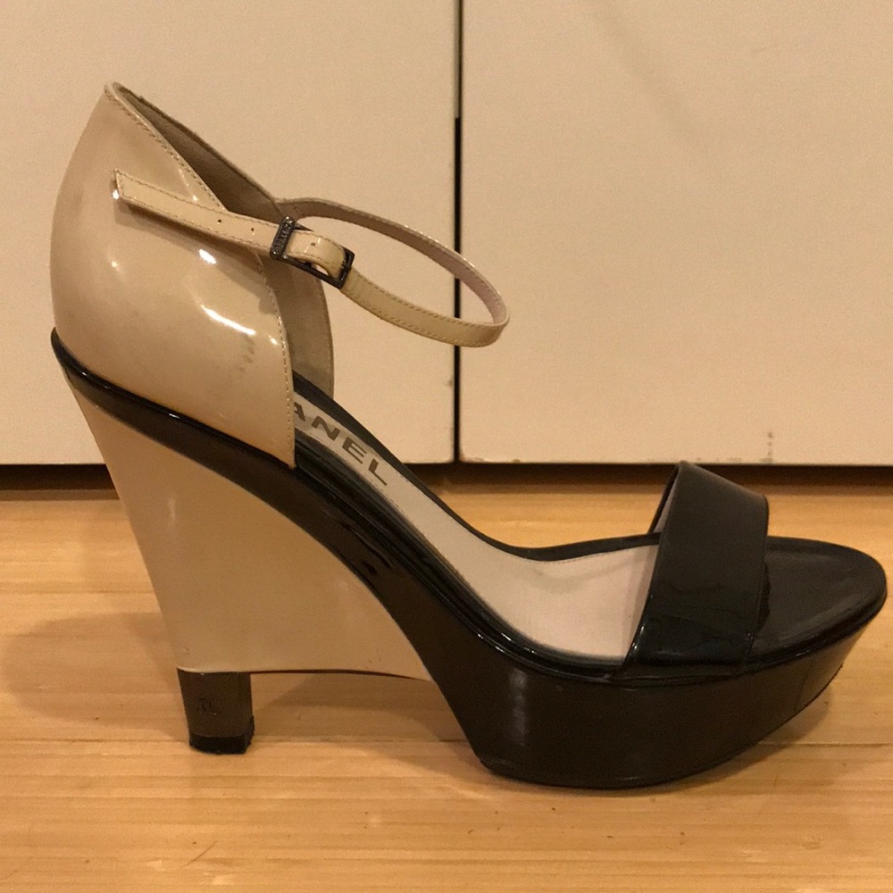Chanel Black and Cream Platform Wedges