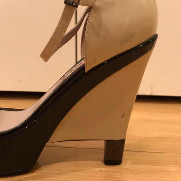 Chanel Black and Cream Platform Wedges - Picture 3 of 8