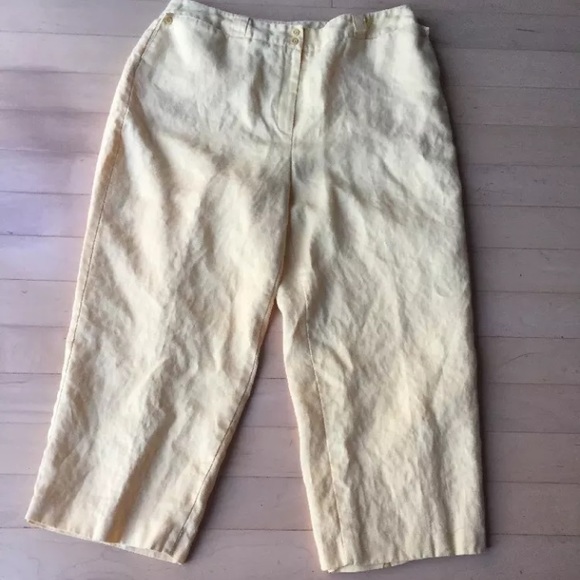 EUC Talbots Yellow Linen Cropped Pants size 18 - Picture 1 of 8