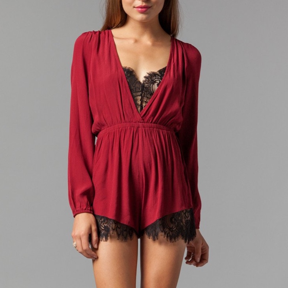 Lovers + Friends Angel Baby Romper Wine XS