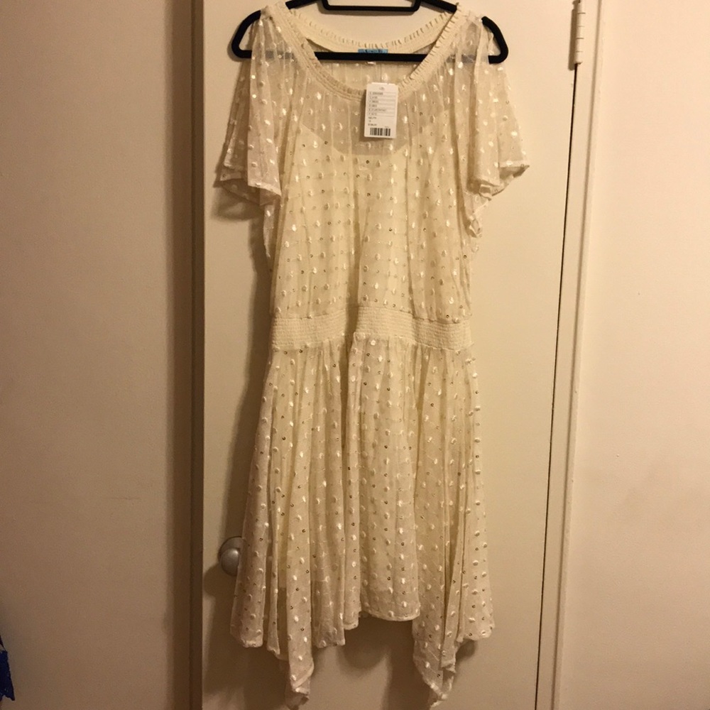Leifnotes Cream Sequin Dot Dress
