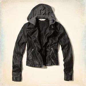 Hollister Black Faux Leather Moto Jacket