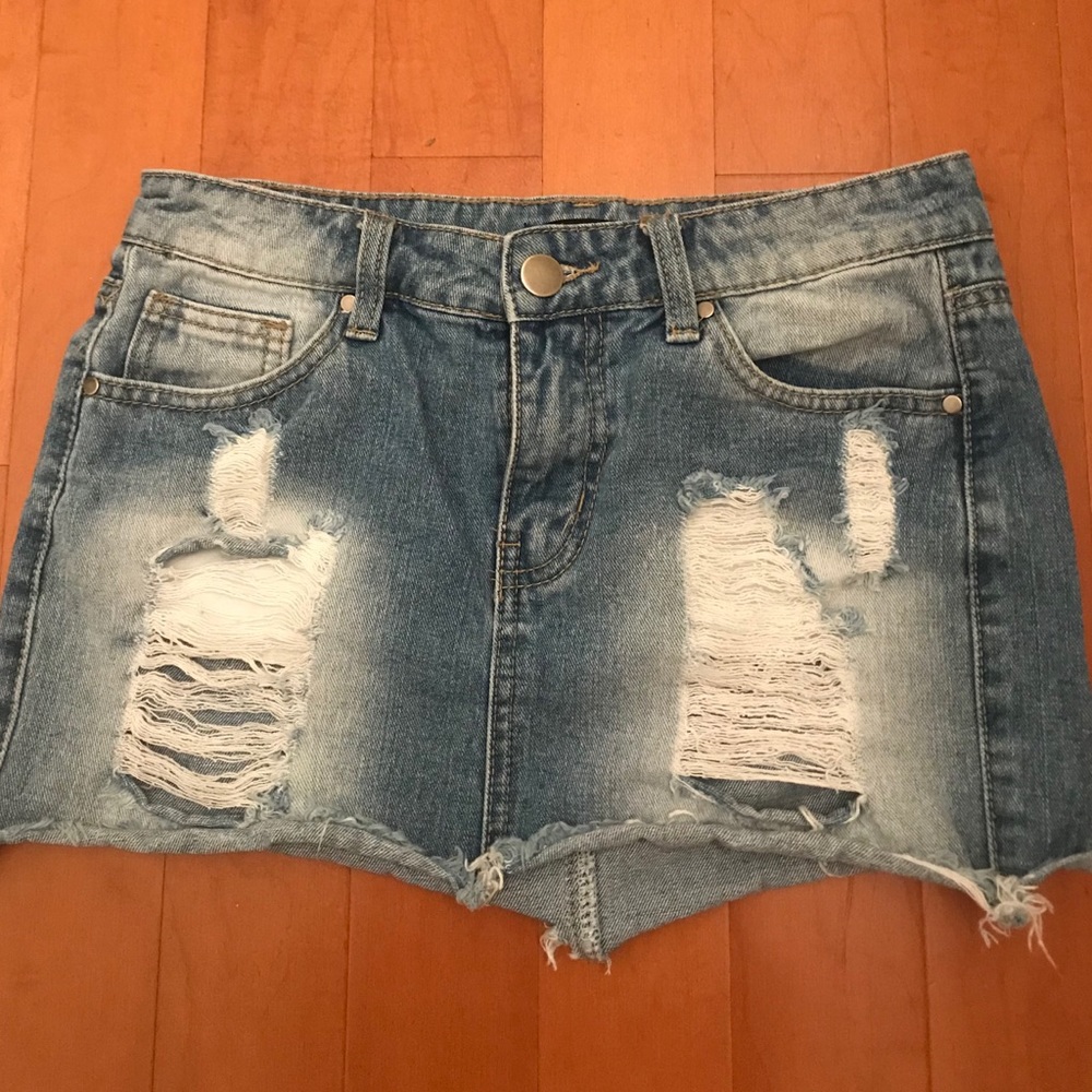 Distressed Denim Skirt