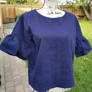 J. Crew Ruffle Sleeve Top, Navy
