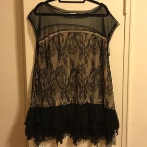 Foley + Corinna Black Lace Ruffle Shirt Dress
