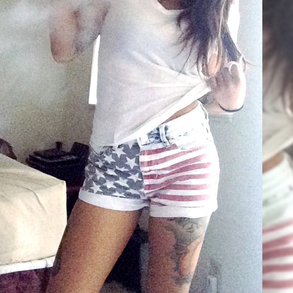 High waisted American Flag denim shorts