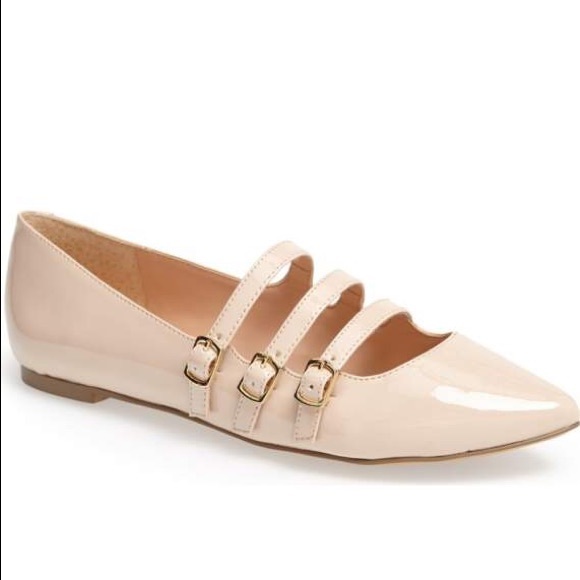 Blush Almond Toe Strappy Mary Jane Flats - Picture 2 of 4