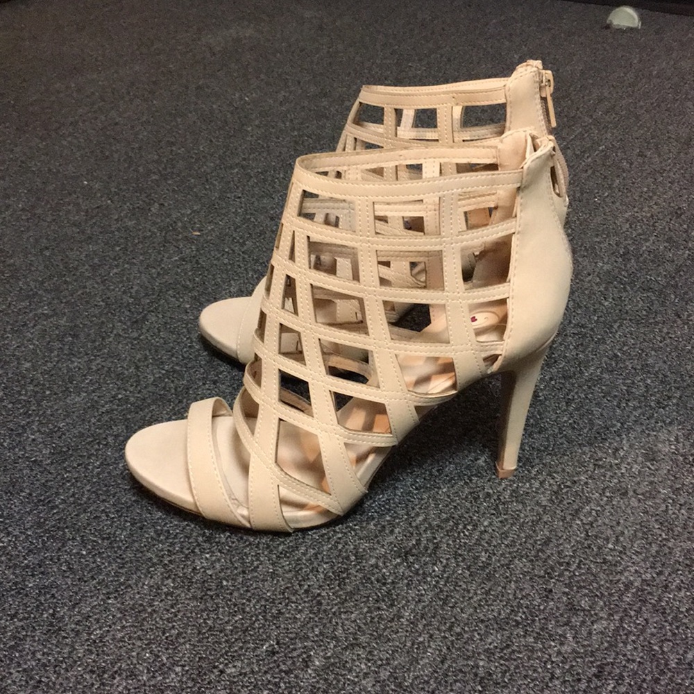 Nude Open Toe Caged Heels