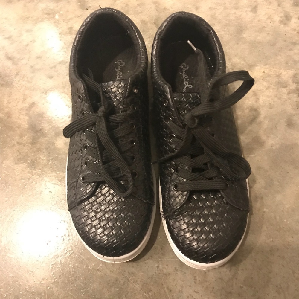 Faux Leather Woven Sneakers